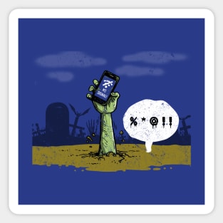 Funny Zombie Holding Phone No Internet Grave Funny Horror Cartoon Sticker